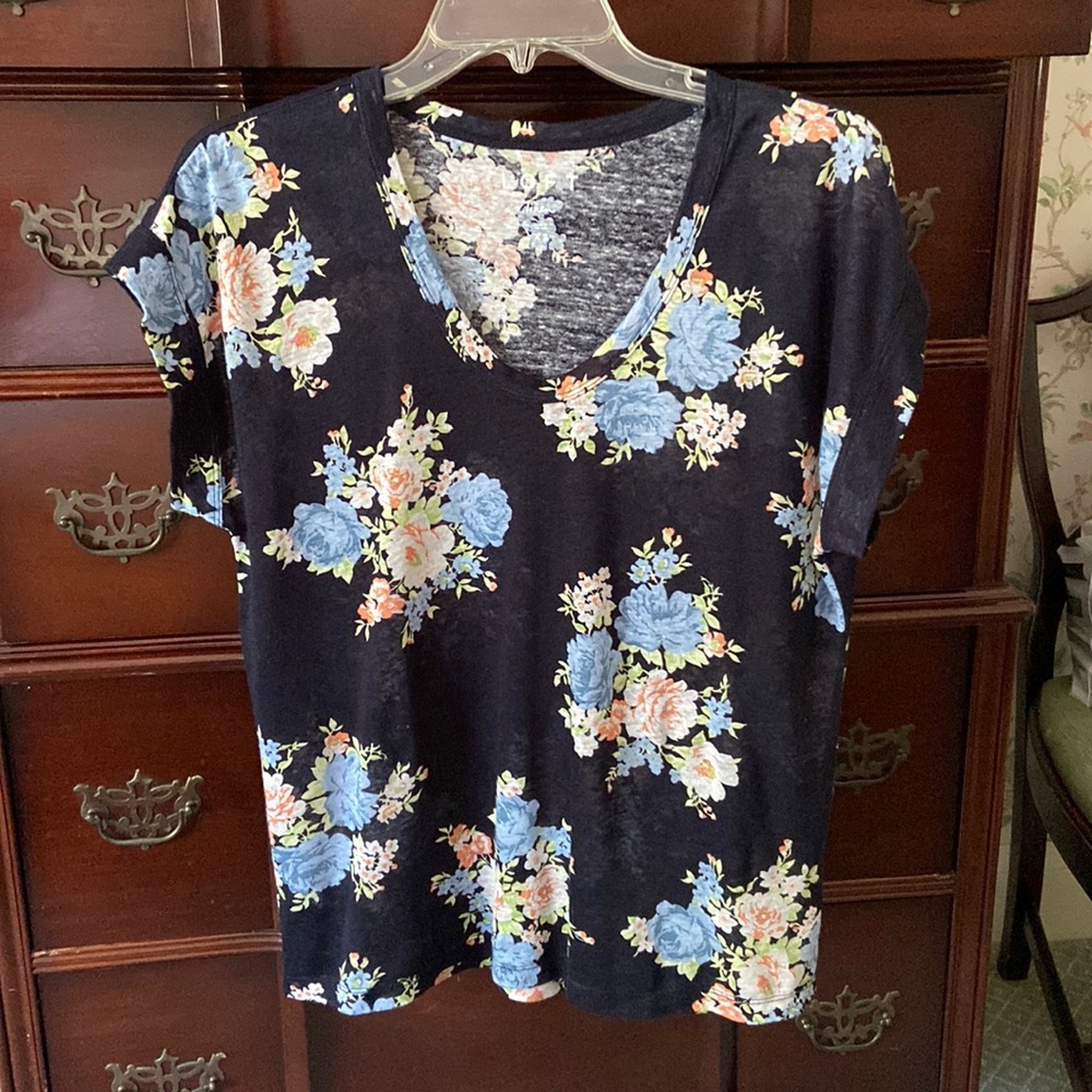 Ann Taylor LOFT Loft XS Linen Floral Tee